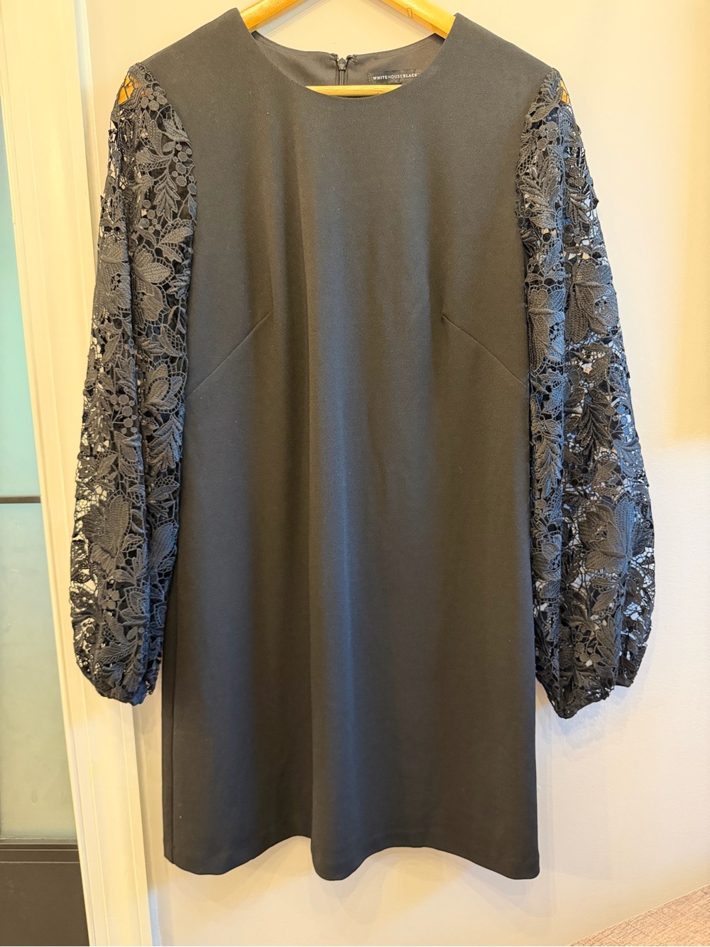 White House black market Black Lace-Sleeve Shift Dress